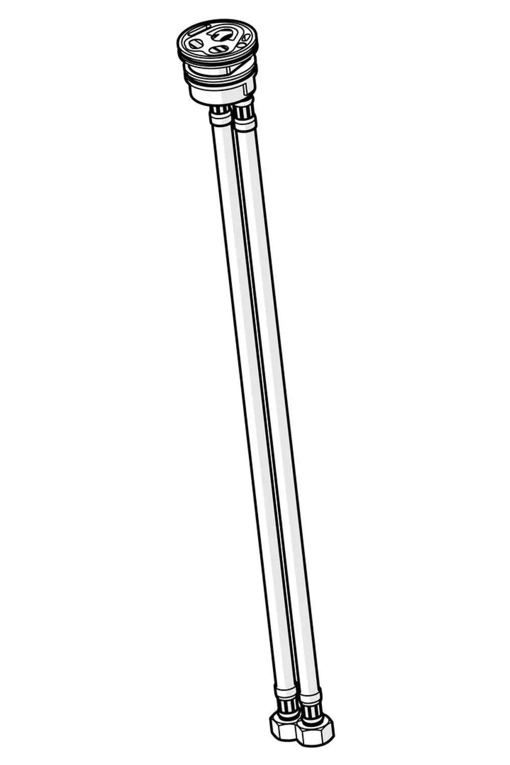 Schlauch von HANSA mit zwei Metallanschlüssen und einer oberen Abdeckung, geeignet für Sanitärinstallationen.